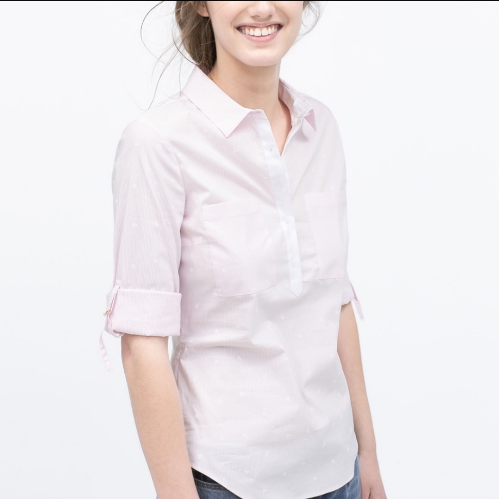 🛍️ Zara Anchor Print Striped Poplin Shirt
